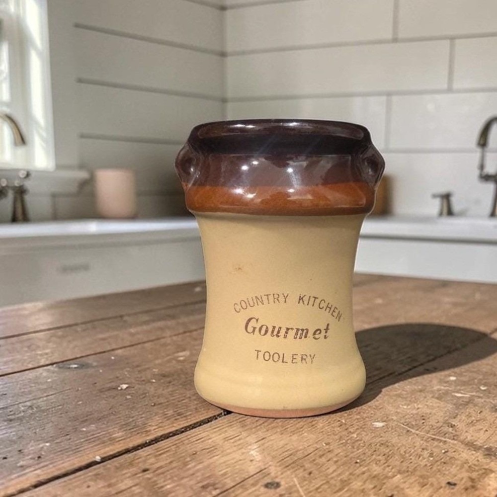 Country Kitchen Gourmet Toolery Utensil Holder, Vintage Farmhouse Decor, Crock
